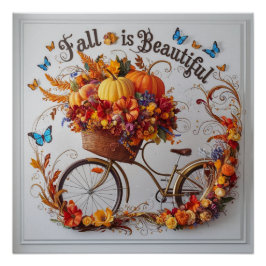 Autumn Bicycle Thanksgiving Blooms Wall Art Perfect Poster