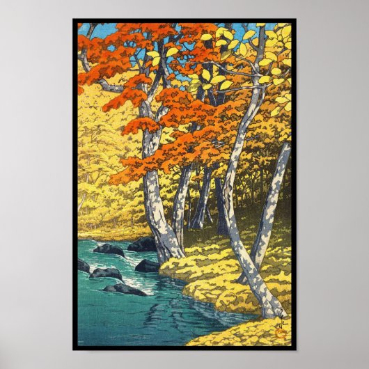 Autumn bij Oirase Hasui Kawase scenery shin hanga Poster (Voorkant)