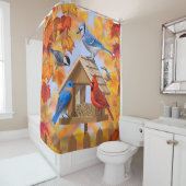 Autumn Bird Feeder Gathering Douchegordijn (In situ)