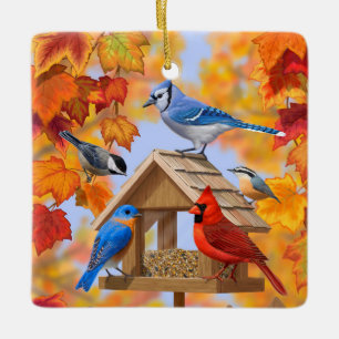 Autumn Bird Feeder Gathering Keramisch Ornament