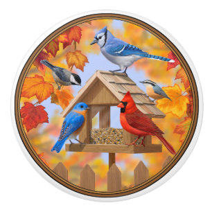 Autumn Bird Feeder Gathering Keramische Knop