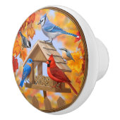 Autumn Bird Feeder Gathering Keramische Knop (Rechts)