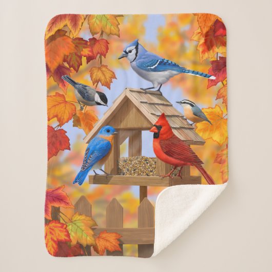 Autumn Bird Feeder Gathering Sherpa Deken (Voorkant)