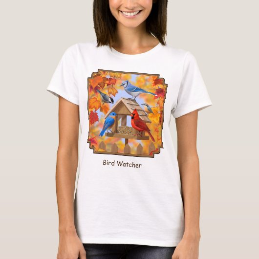 Autumn Bird Feeder Gathering T-shirt (Voorkant)