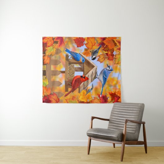 Autumn Bird Feeder Gathering Wandkleed (In Situ (horizontaal))