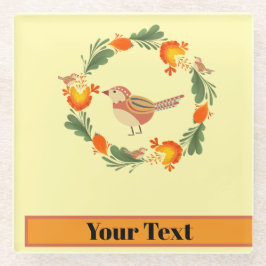 Autumn Bird Folk Art Glazen Onderzetter