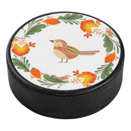 Autumn Bird Folk Art Hockey Puck