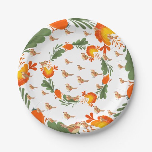 Autumn Bird Folk Art Papieren Bordje (Voorkant)