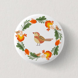 Autumn Bird Folk Art Ronde Button 3,2 Cm