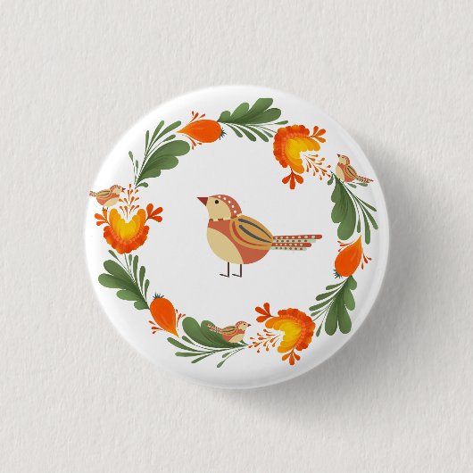 Autumn Bird Folk Art Ronde Button 3,2 Cm (Voorkant)
