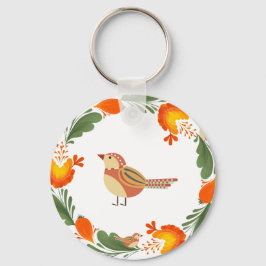 Autumn Bird Folk Art Sleutelhanger