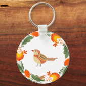 Autumn Bird Folk Art Sleutelhanger (Voorkant)