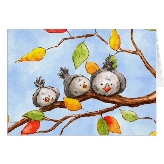 Autumn Birds Trio Kaart (Voorkant Horizontaal)