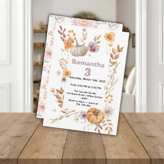 Autumn Birthday Invitation, Fall Pumpkin Party  Kaart