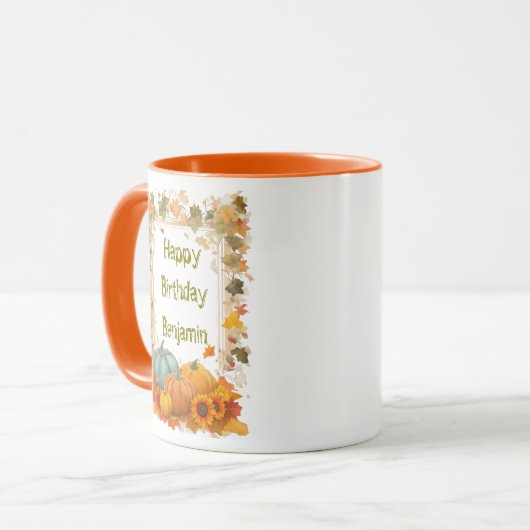 Autumn Birthday Mug Personalized Fall Pumpkins  Mok (Voorkant links)