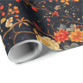 Autumn Black Orange Leaf Chinoiserie Cadeaupapier (Rol Hoek)