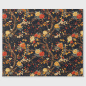 Autumn Black Orange Leaf Chinoiserie Cadeaupapier (Vlak)