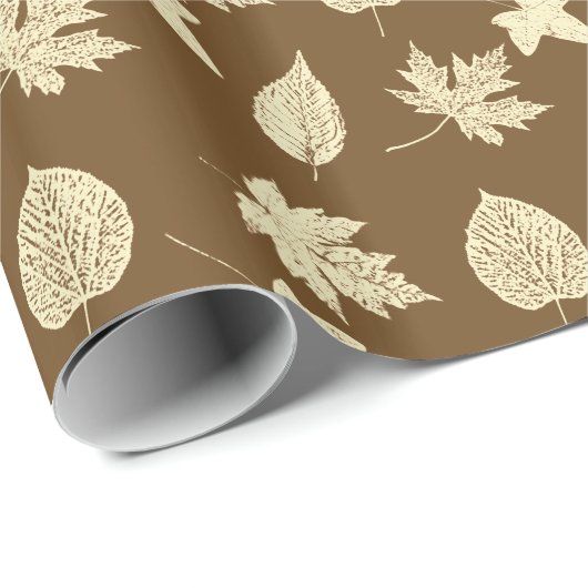 Autumn bladeren - beige en chocolade cadeaupapier (Rol Hoek)