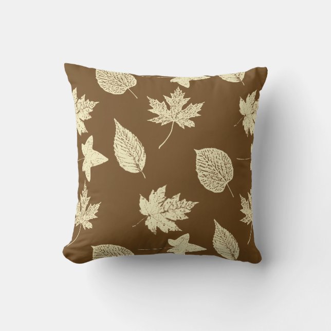 Autumn bladeren - beige en chocolade kussen (Voorkant)