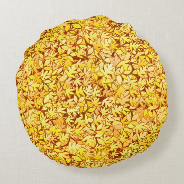 Autumn-bladeren, gouden geel rond kussen (Achterkant)