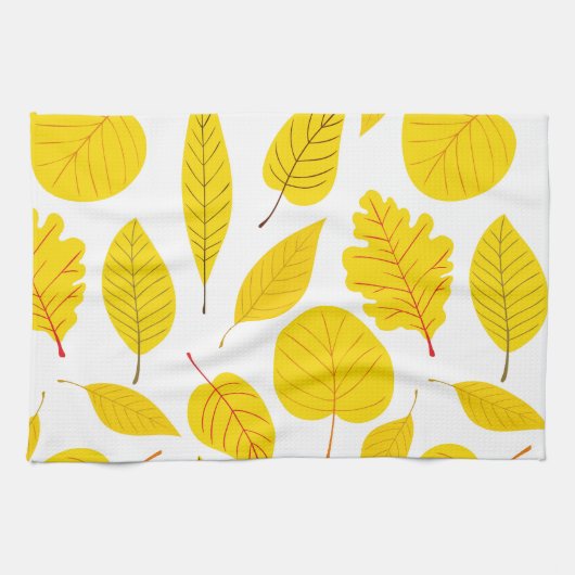 Autumn bladeren in geel theedoek (Horizontaal)
