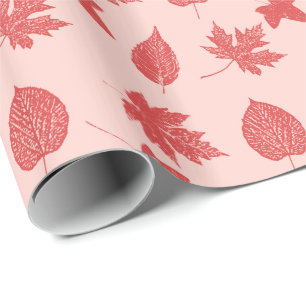 Autumn bladeren - koraal sinaasappel en roze cadeaupapier
