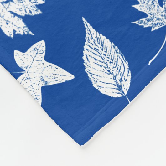 Autumn-bladeren - wit en kobalblauw fleece deken (Hoek)