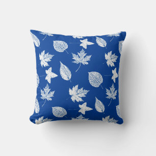Autumn-bladeren - wit en kobalblauw kussen