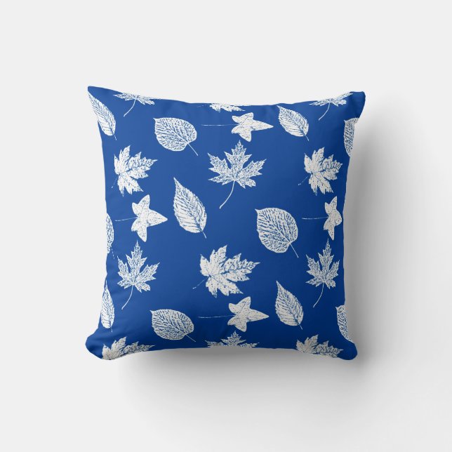 Autumn-bladeren - wit en kobalblauw kussen (Voorkant)