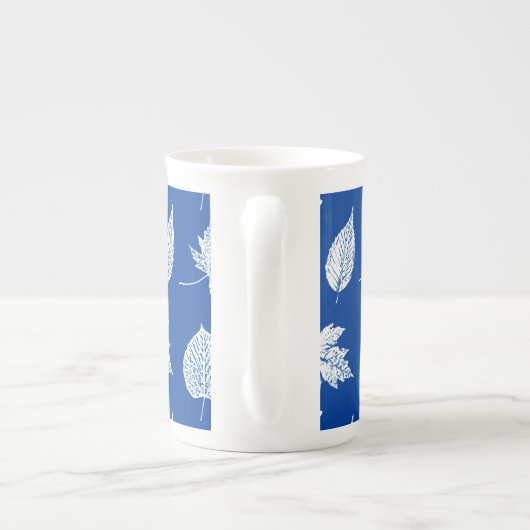 Autumn-bladeren - wit en kobalblauw porselein kop (Achterkant)