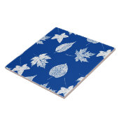 Autumn-bladeren - wit en kobalblauw tegeltje (Zijkant)