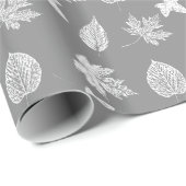 Autumn bladeren - zilvergrijs en wit cadeaupapier (Rol Hoek)