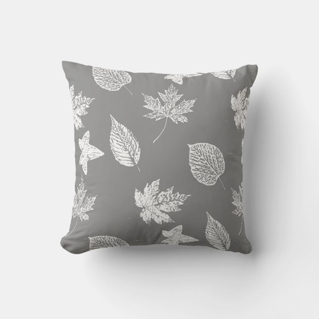 Autumn bladeren - zilvergrijs en wit kussen (Voorkant)