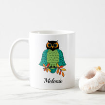 Autumn Blauwgroen Owl Monogramme Name