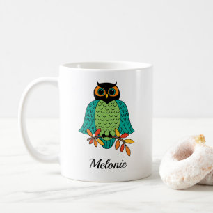 Autumn Blauwgroen Owl Monogramme Name Koffiemok