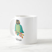 Autumn Blauwgroen Owl Monogramme Name Koffiemok (Voorkant links)