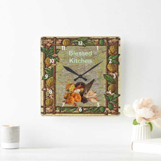 Autumn Blessed Harvest Cornucopia Wall Clock Vierkante Klok (Huis)