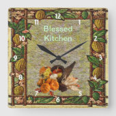 Autumn Blessed Harvest Cornucopia Wall Clock Vierkante Klok (Voorkant)