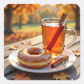 Autumn Blessings | Cider and Donut Vierkante Sticker (Voorkant)