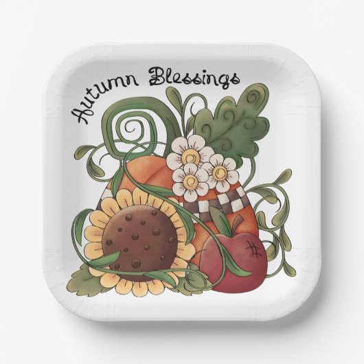 Autumn Blessings Herfst Harvest Papieren Bordje (Voorkant)