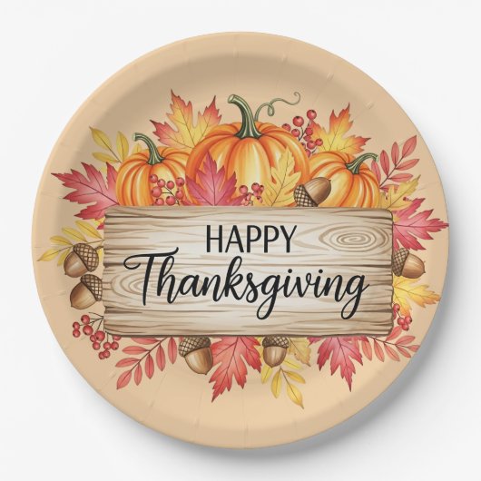 Autumn Blessings – Rustic Thanksgiving Papieren Bordje (Voorkant)