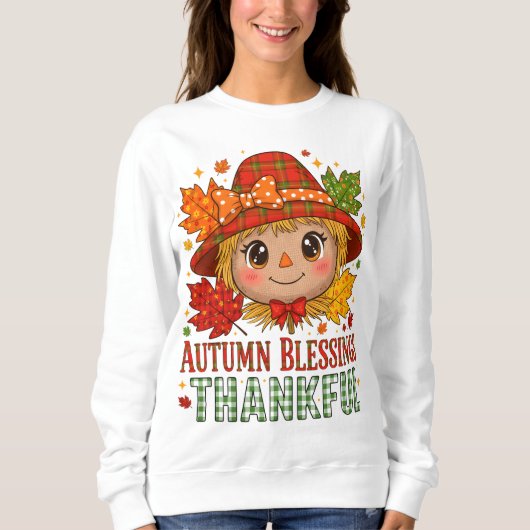 Autumn Blessings Scarecrow Sweatshirt – Cozy Thank (Voorkant)