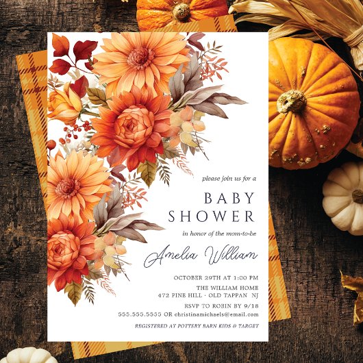 Autumn Bliss Floral Baby shower Invitation Kaart