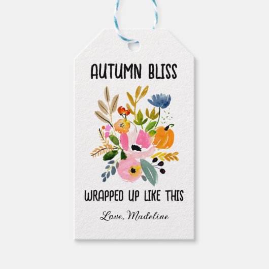 Autumn Bliss Herfst Bloemenboeket met pompoenen Cadeaulabel (Voorkant)