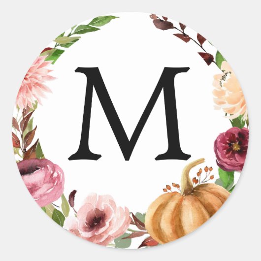 Autumn Bliss Monogram Favors Stickers Rustic (Voorkant)