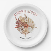 Autumn bloemen, palmleaf terracotta herfst bruilof papieren bordje (Voorkant)