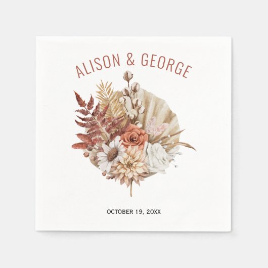 Autumn bloemen, palmleaf terracotta herfst bruilof servet (Voorkant)