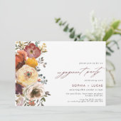 Autumn Bloom Burgundy Flowers Engagement Party Kaart (Staand voorkant)