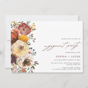 Autumn Bloom Burgundy Flowers Engagement Party Kaart