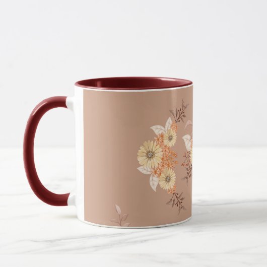 Autumn Bloom – Warm Beige & Orange Floral Art Mok (Links)